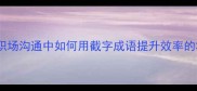 截江夺势职场沟通中如何用截字成语提升效率的3个实战技巧